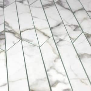 Tuscan Design Bianco Carrara Chevron 3.75 in. x 11.75 in. Marble Look Glass Wall Tile (16.2 sq. ft./Case)
