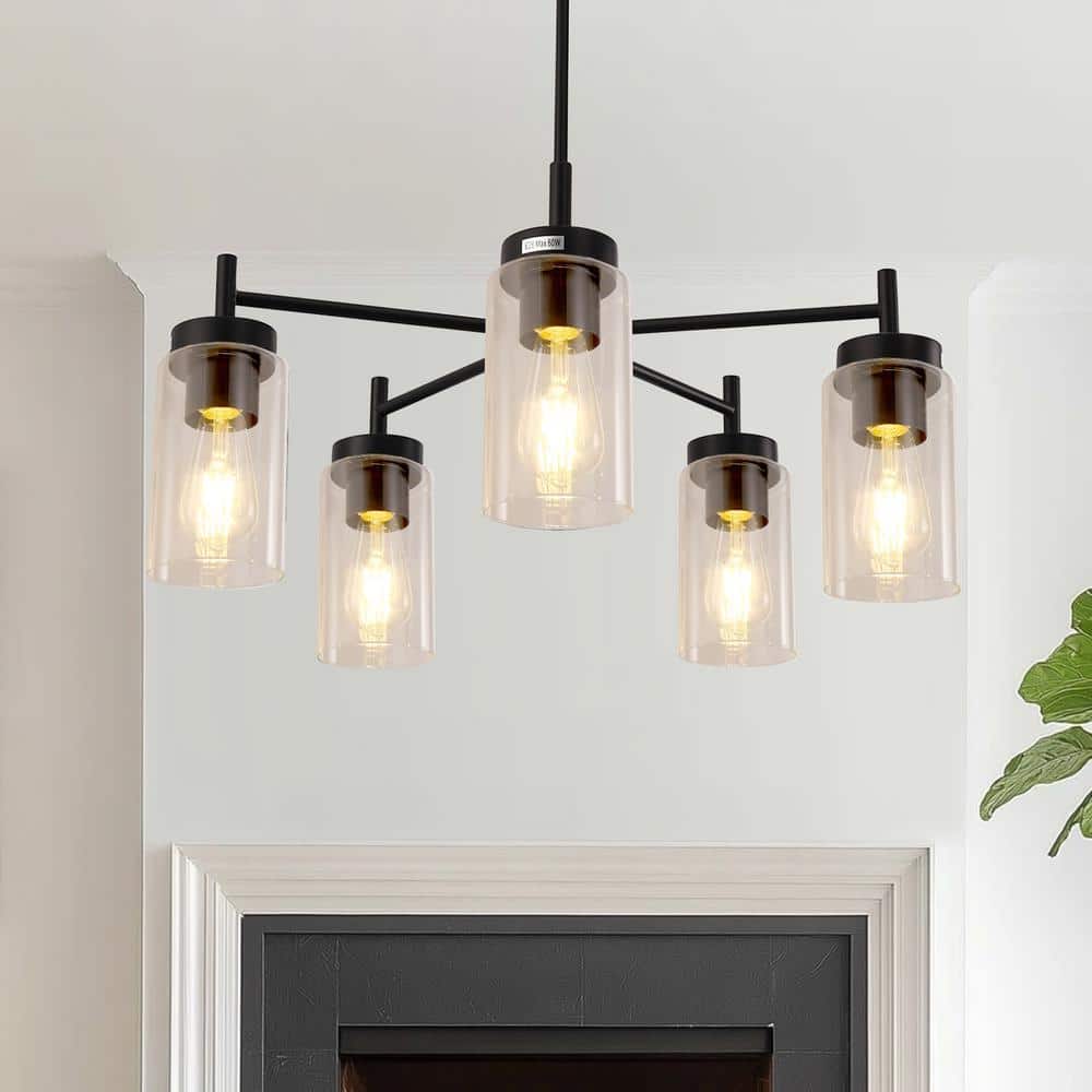 YANSUN 5-Light Rustic Chandelier with Clear Glass Shades - Modern