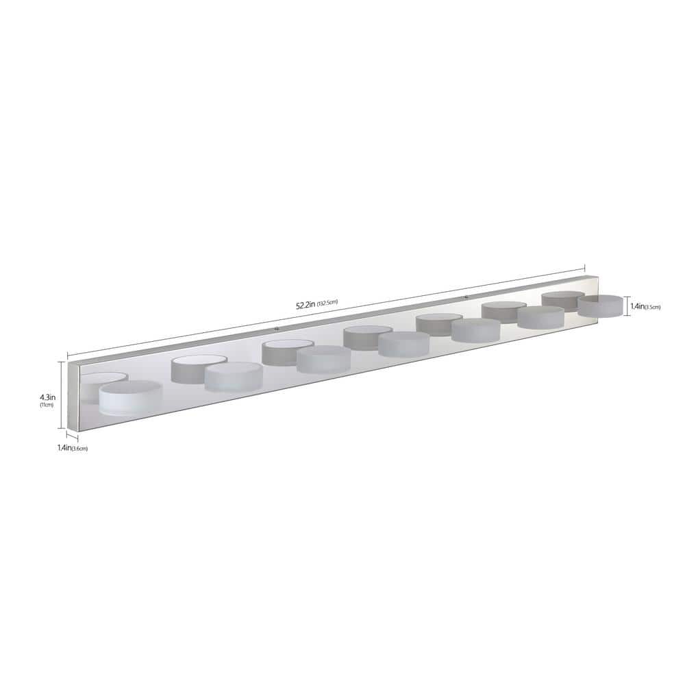 Modern Chrome 52.2-Inch Dimmable LED Vanity Light with Acrylic Shades