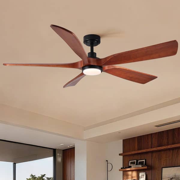 60in Vintage Mahogany Solid Wood Ceiling Fan with Light  6 Speeds Reversible Quiet  for Indoor or Covered Outdoor Use