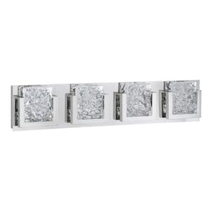 ICE-LAVA 31 in. 4 Light Chrome, Clear LED Vanity Light Bar with Clear Glass Shade