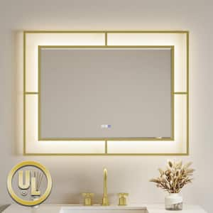 40 in. H x 30 in. W Medium Rectangular Golden Framed Anti-Fog LED Wall Bathroom Vanity Mirror Lighted Mirror