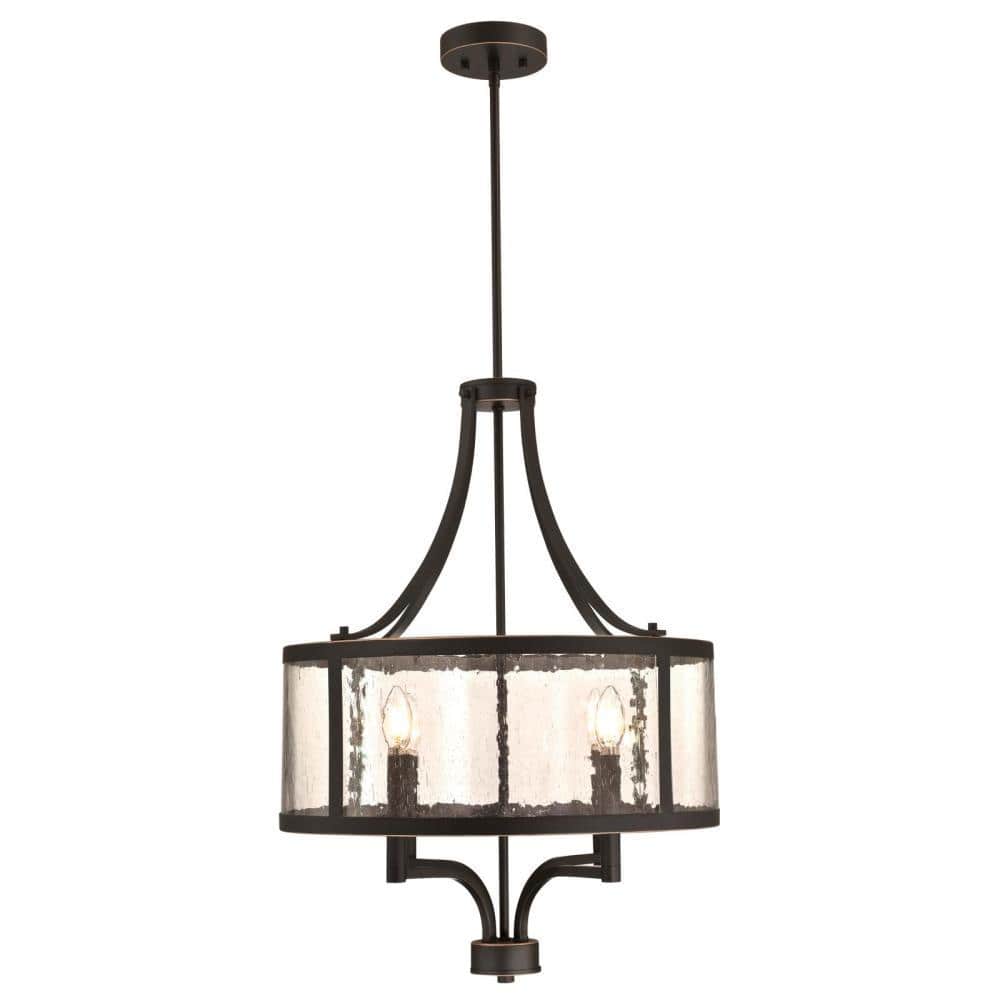 Elegant Bronze Drum Chandelier with Seeded Glass Highlights
