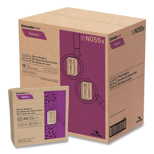 Select Dinner Napkins, 1-Ply, 16 in. x 15 1/2 in., Natural, 250/Pack, 12 Packs/Carton