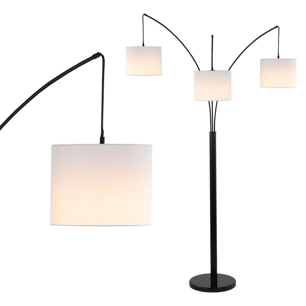 JONATHAN Y Barrie 78 .5 in. 3-Light Mid-Century Modern Head-Adjustable Iron LED Arc Floor Lamp, Oil Rubbed Bronze