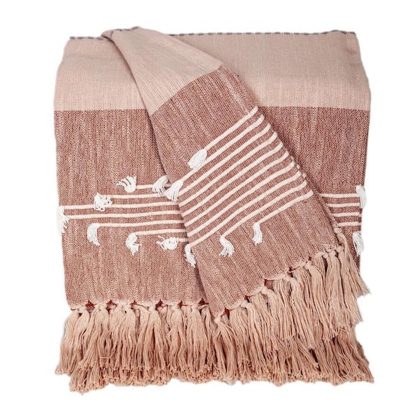 Gray/ Rust Striped Cotton Throw Blanket