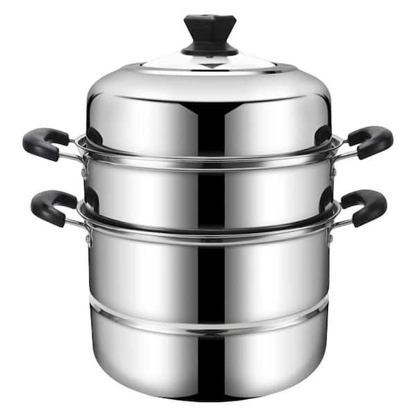 3 Tier 11.8 qt. Stainless Steel Nonstick Stock Pot in Silver with Lid and 3Pieces Steamer Liners, 1-Piece