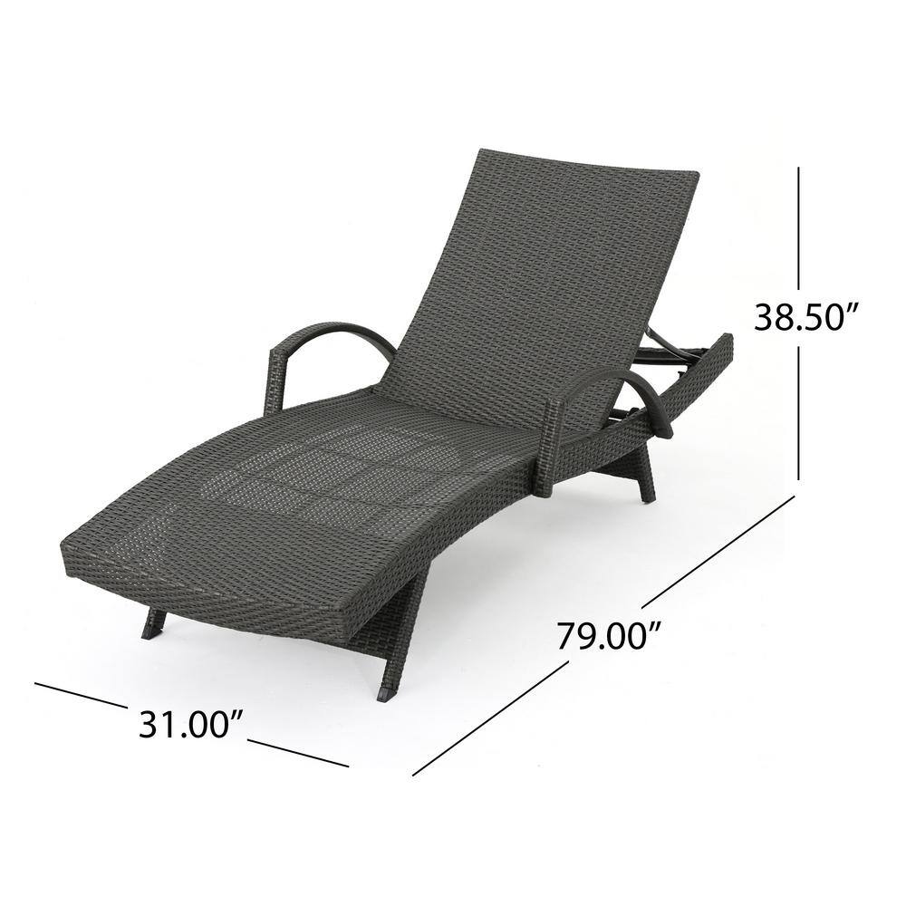 Gray Wicker Outdoor Adjustable Arm Chaise Lounges, Set of 2