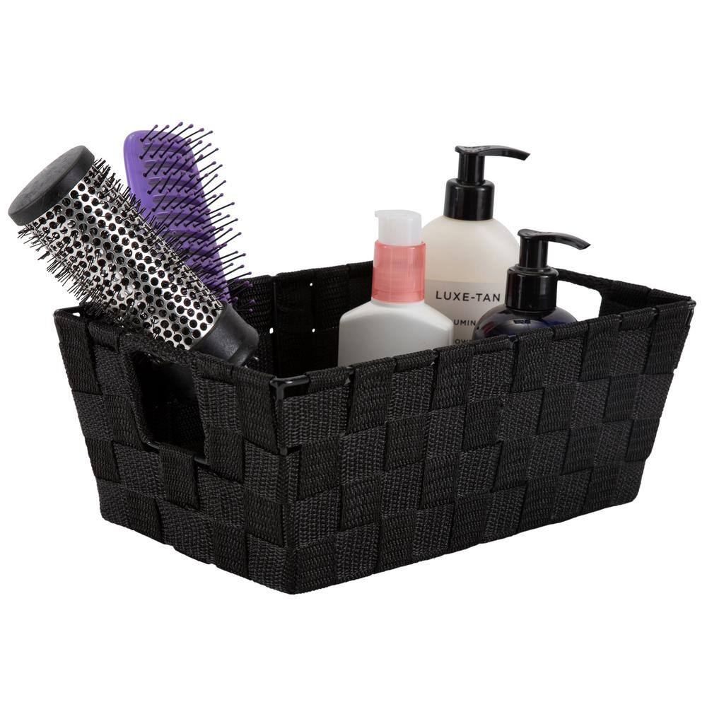 Small Black Woven Polypropylene Storage Baskets with Handles, Set of 2