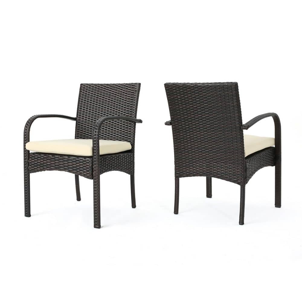 Set of 2 Wicker Outdoor Dining Chairs with Beige Cushions-Patio Armchairs for Garden, Deck, Veranda, Poolside price history on PriceWatchPro