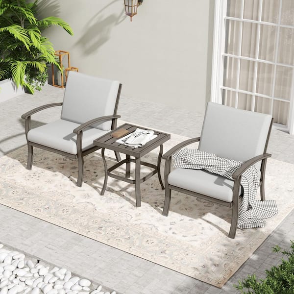 EGEIROSLIFE 3-Piece Aluminum Patio Conversation Set with End Table and Light Gray Cushions