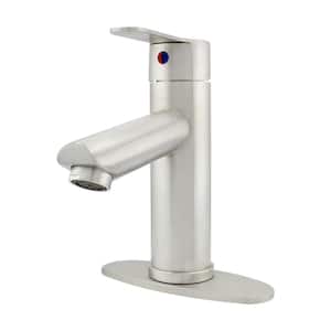 Single Handle Lavatory Faucet, Angle Spout with Ceramic Disc Control and Matching Push Pop-Up Stainless Steel