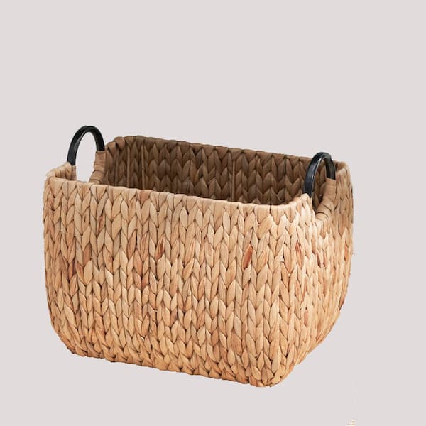 Unbranded Brown 16 in. x 13 in. Rectangular Woven Wicker Decorative Basket for Towel, Toys, Magazine and Kitchen Storage