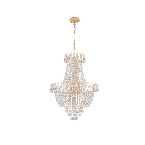 10-Light Gold Crystal Contemporary Chandelier for Living Room, Dining Room, Bedroom, Hallway (No Bulbs Included)