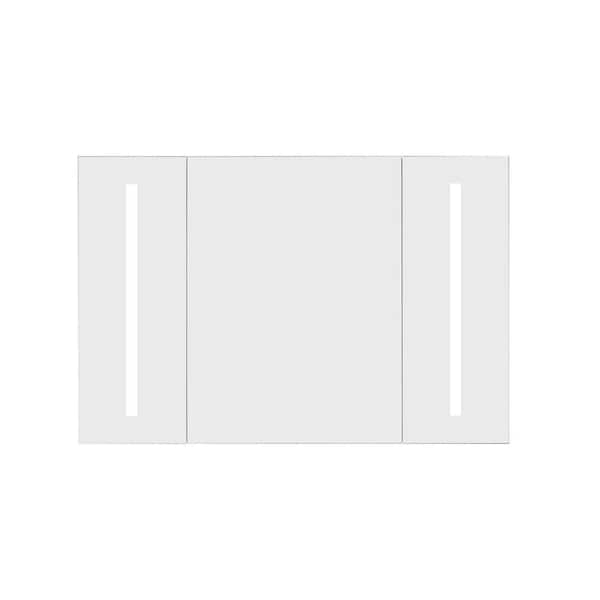 ROSWELL Rieti 48 in. W x 32 in. L Rectangular Surface-Mount LED Glass Surface Mount Medicine Cabinet with Mirror in Silver