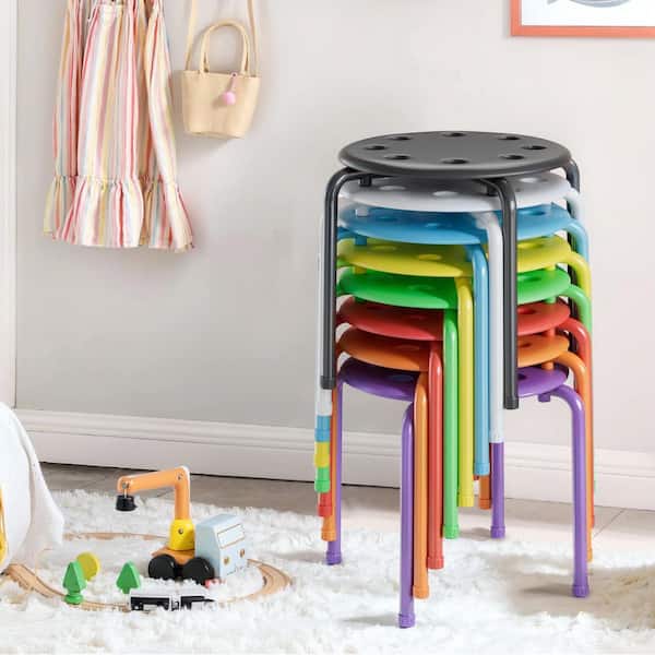 12 in. Stackable Plastic Stools for Kids Classroom and Daycare Chairs w/ Non-Slip Feet, Multi-Colored (Set of 8) Seating