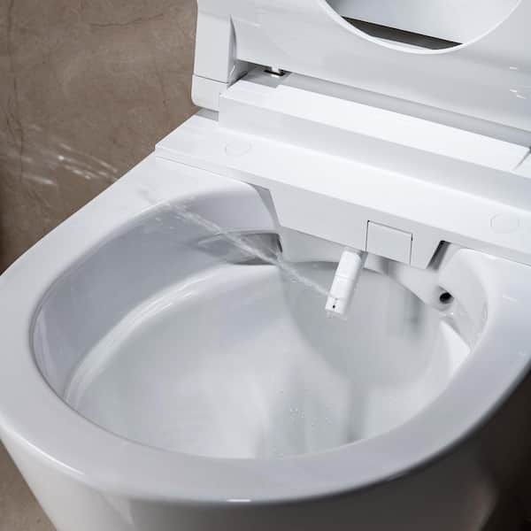 ᐅ【WOODBRIDGE Intelligent Compact Elongated Dual-flush wall hung toilet with  Bidet Wash Function, Heated Seat & Dryer. Matching Concealed Tank system  and White Marble Stone Slim Flush Plates Included.LT611 +  SWHT611+FP611-WH-WOODBRIDGE】