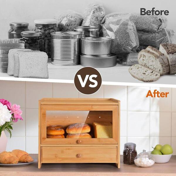 Lynzavix 1-Piece Corner Bread Box and Plastic Bag Organizer Set