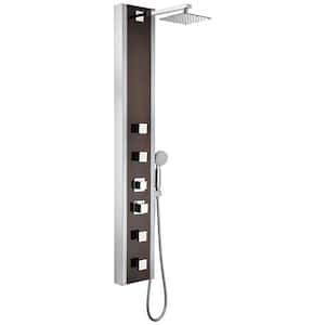 Monsoon 57 in. 4-Jetted Full Body Shower Panel System with Heavy Rain Shower and Spray Wand in Mahogany Style Deco-Glass