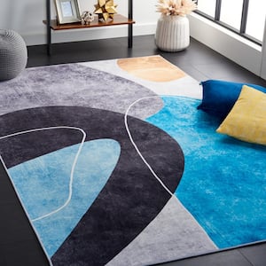 Tacoma Dark Gray/Turquoise 6 ft. x 6 ft. Machine Washable Abstract Square Area Rug