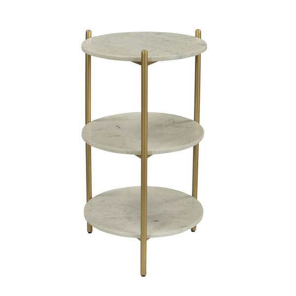 White Marble And Gold Round 3 Tier, 3 Tier End Table Round