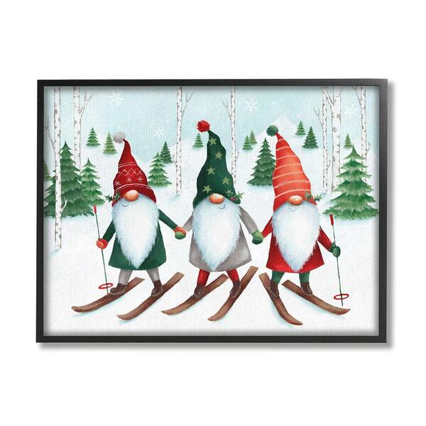 Stupell Industries Gnome Trio Skiing by Emma Leach 1-Piece Framed Graphic Print Sports Poster Art Print 20 in. x 16 in.