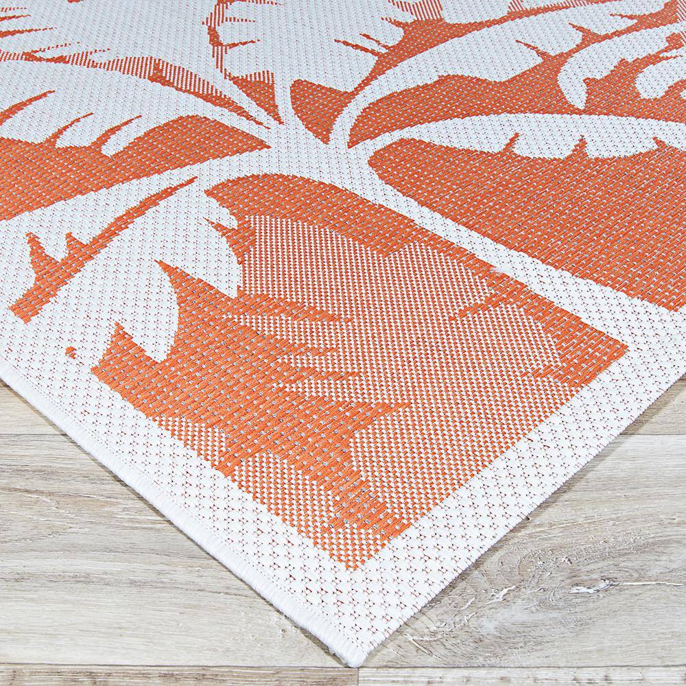 Ivory and Orange Geometric Flat Woven Outdoor Rug