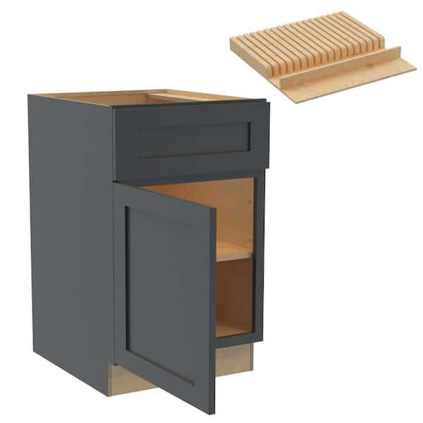 Home Decorators Collection Newport 21 in. W x 24 in. D x 34.5 in. H Assembled Plywood Base Kitchen Cabinet in Deep Onyx with Knife Block LH