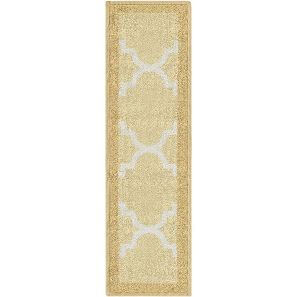 Well Woven Kings Court Brooklyn Trellis Beige Modern Lattice Rubber Back Non-Skid 9 in. x 31 in. Stair Tread Cover (Set of 7)