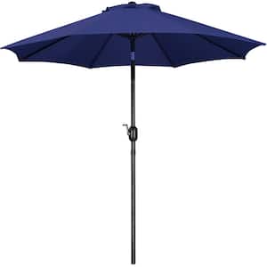 9 ft. 8 Ribs Market Umbrella with Push Button Tilt and Crank Outdoor Patio Umbrella in Navy Blue