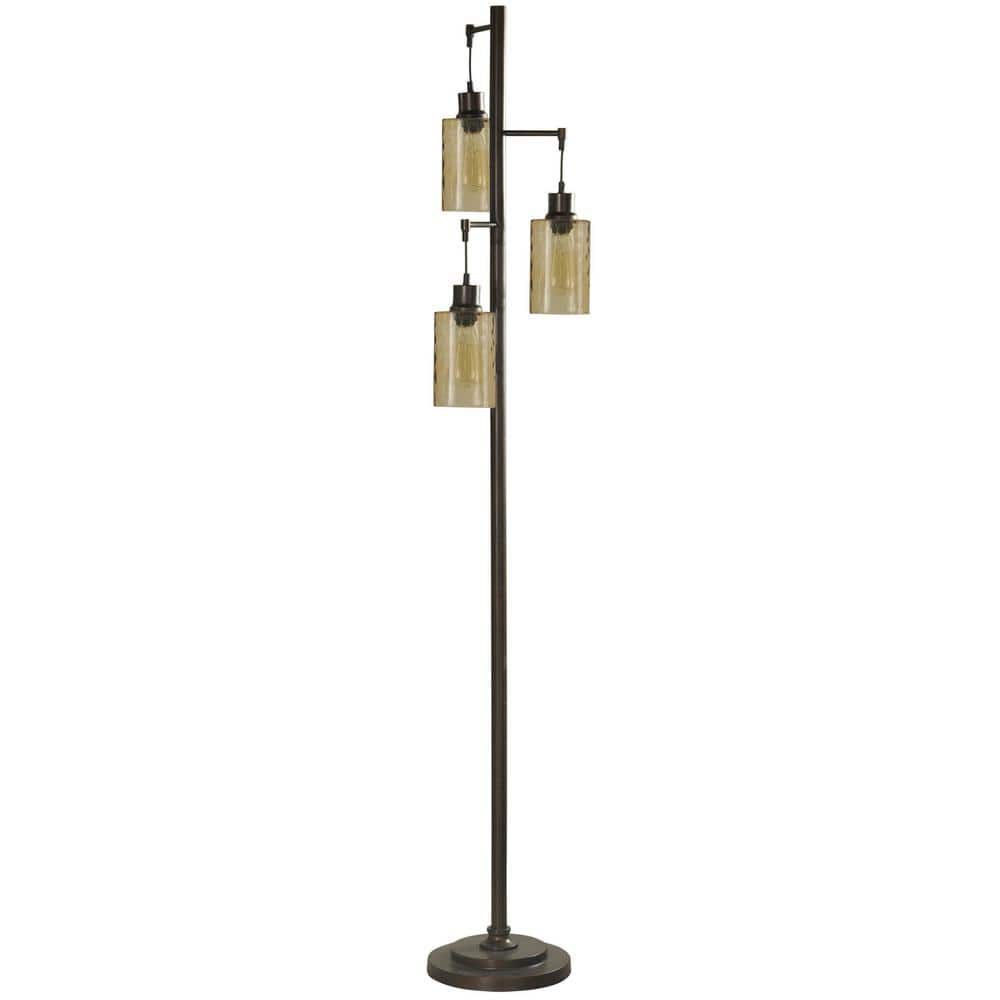 Adjustable Bronze Multi-Head Floor Lamp with Dimpled Glass Shades