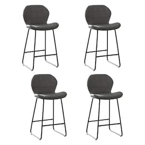 37.4 in. Gray High Back Metal Bar Stool Counter Stool with PU Leather Seat (Set of 4)