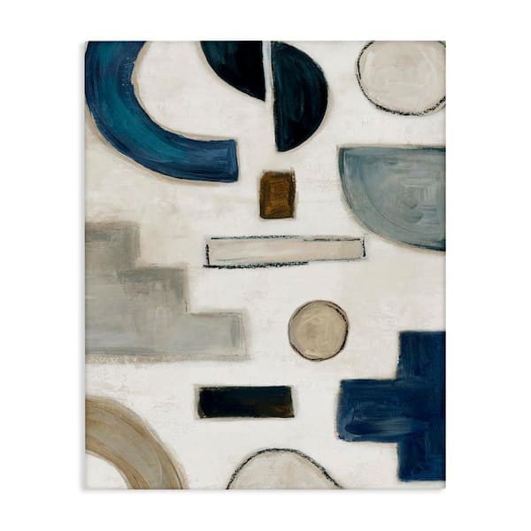 Neutral Shapes Blue and Beige by Emma Peal Unframed Abstract Graphic Art Print 48 in. x 36 in.