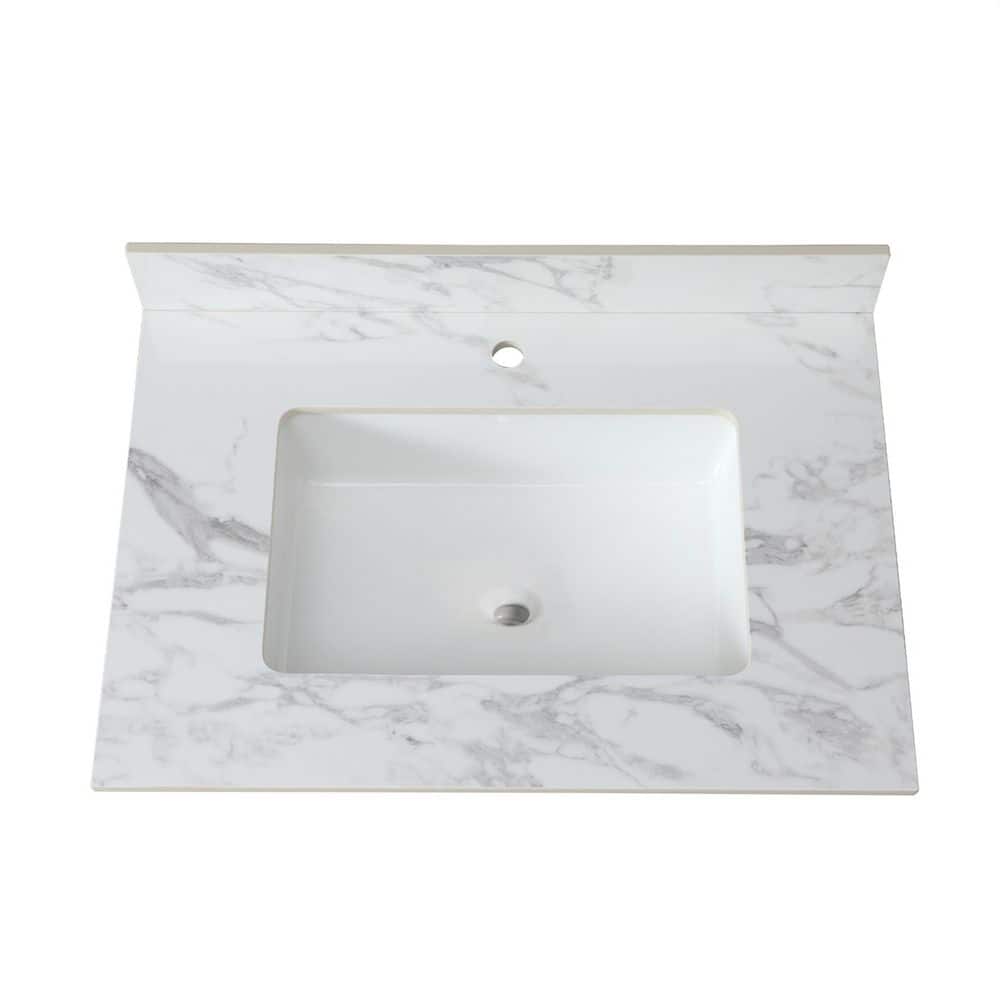 31 in. W x 22 in. D Sintered Stone White Rectangular Single Sink Composite 
