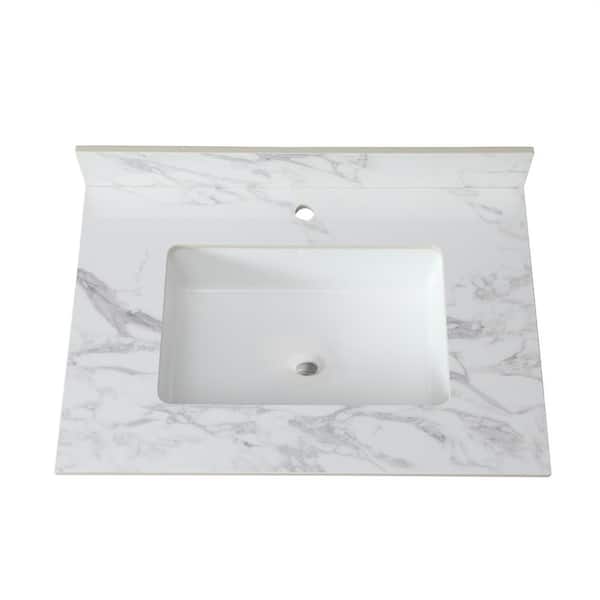 Boyel Living 31 in. W x 22 in. D Sintered Stone White Rectangular Single Sink Composite Vanity Top in White
