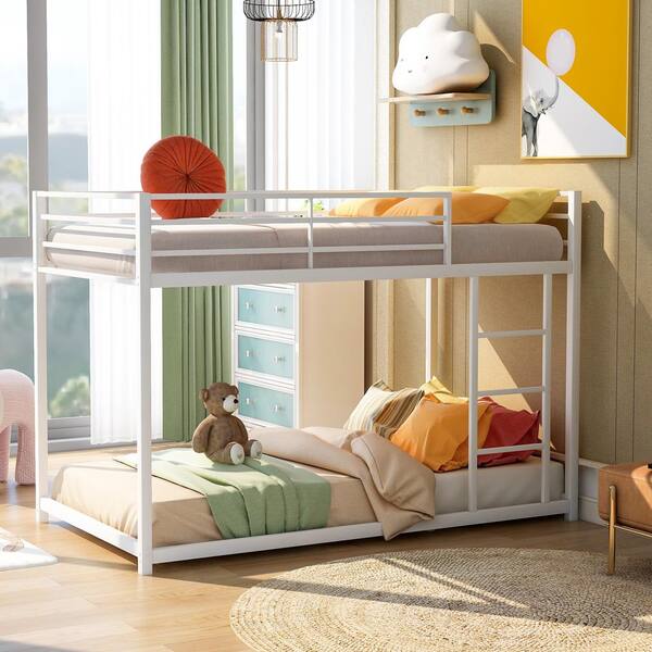 White Twin Over Metal Low Bunk Bed, Home Depot Bunk Bed Ladder