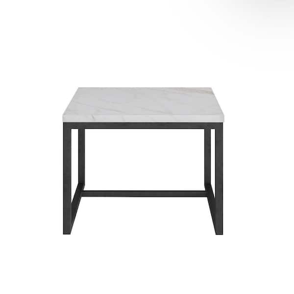 Benjara 20 In. Black and White Modern End Table with Marble Top and Metal Base