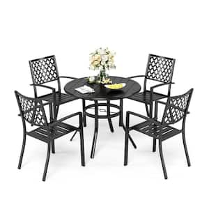 5-Piece Metal Outdoor Patio Dining Set with Elegant Stackable Chairs