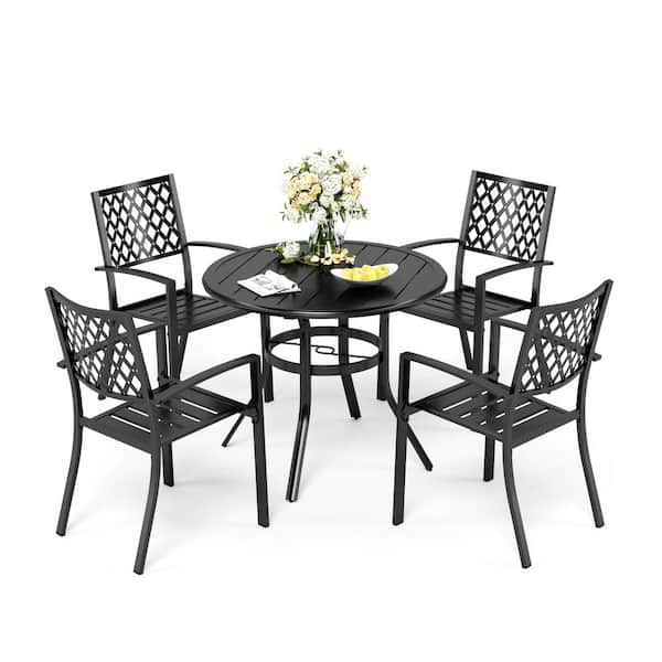 PHI VILLA 5-Piece Metal Outdoor Patio Dining Set with Elegant Stackable Chairs