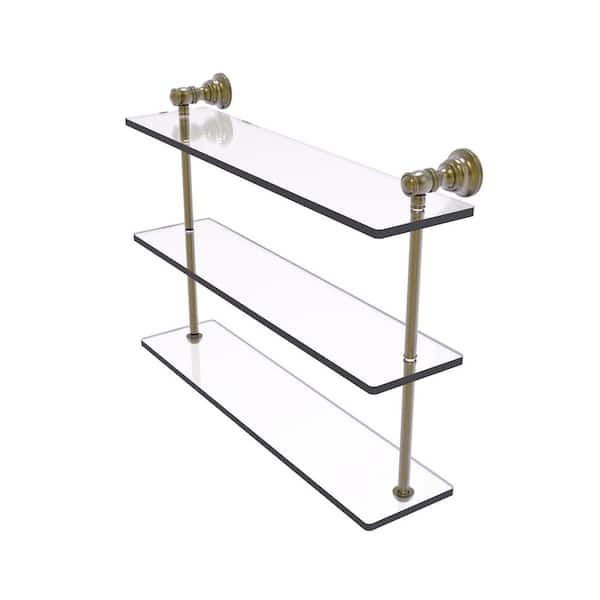 Allied Brass Carolina Collection 22 in. x 16 in. H x 5.54 in. D Brass Rectangular Triple Glass Shelf in Antique Brass