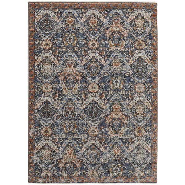 Blue and Orange 10 ft. x 13 ft. Floral Area Rug