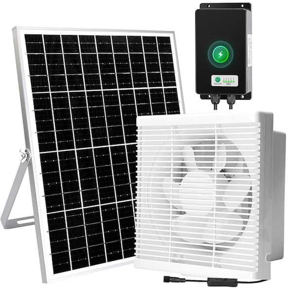 Solar Powered 10 Shutter Exhaust Ventilation Fan with 25 W Panel for Greenhouse Coop Shed Pet House