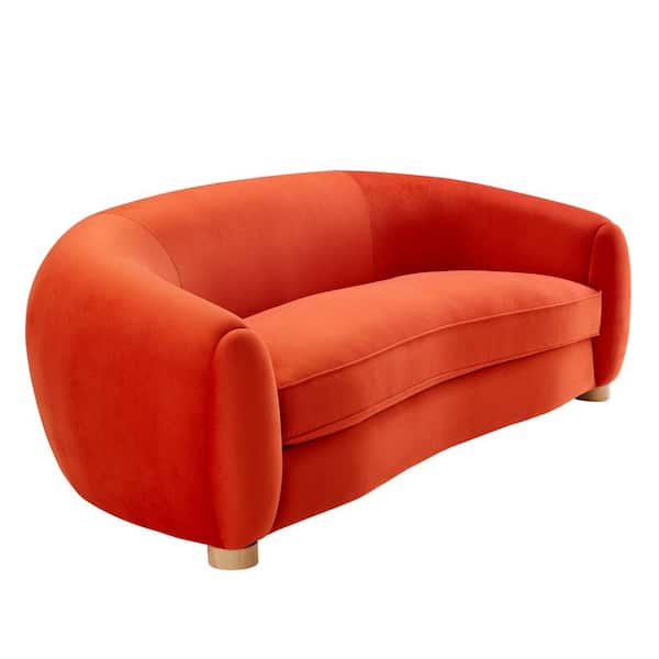 MODWAY Abundant 95 in. Orange Performance Velvet Sofa