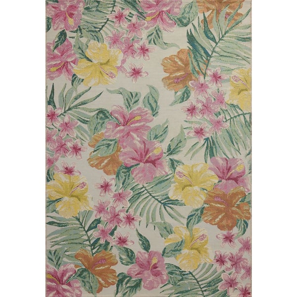 Botanical Ivory / Sunrise 7 ft. 10 in. x 11 ft. 2 in. Indoor/Outdoor Area Rug