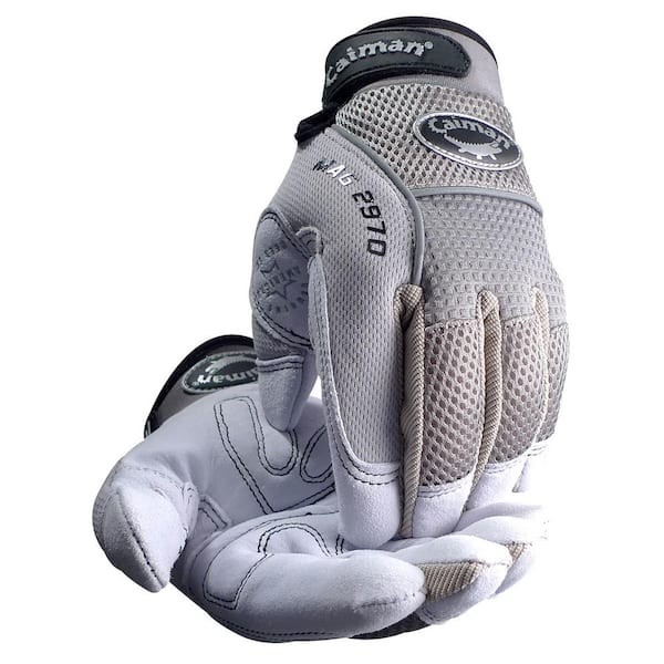 Caiman MAG Unisex Small Gray Top Grain Split Deerskin Leather Multi-Purpose Glove with AirMesh Back and Leather Padded Palm
