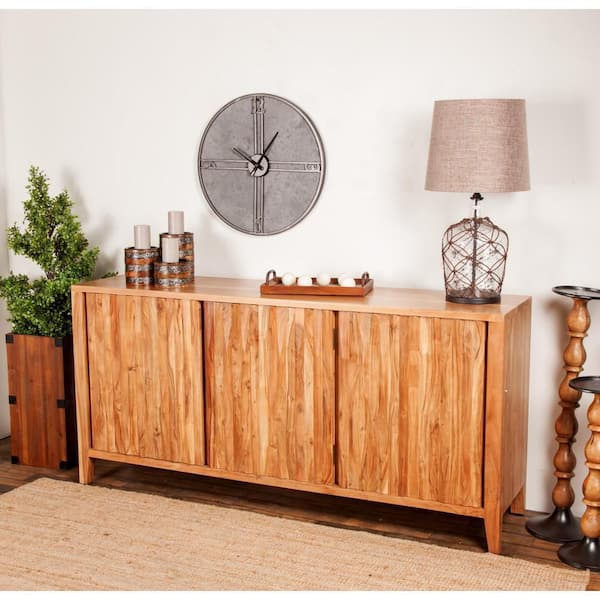 Litton Lane Brown Wood 1 Shelf and 3 Doors Geometric Cabinet (34 in. H x 17 in. W)