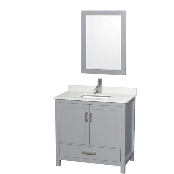 Wyndham Collection Sheffield 36 in. W x 22 in. D x 35 in. H Single Bath Vanity in Gray with Giotto Quartz Top and 24 in. Mirror