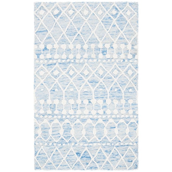 SAFAVIEH Blossom Blue/Ivory Doormat 3 ft. x 5 ft. Geometric Aztec Area Rug