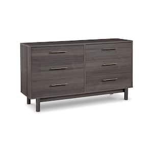 18.88 in. Gray and Gold 6-Drawer Wooden Dresser Without Mirror