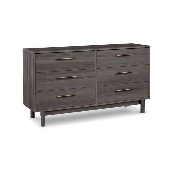 Benjara 18.88 in. Gray and Gold 6Drawer Wooden Dresser Without Mirror